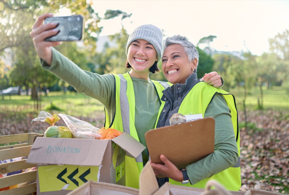 Volunteers taking a selfie at donation drive